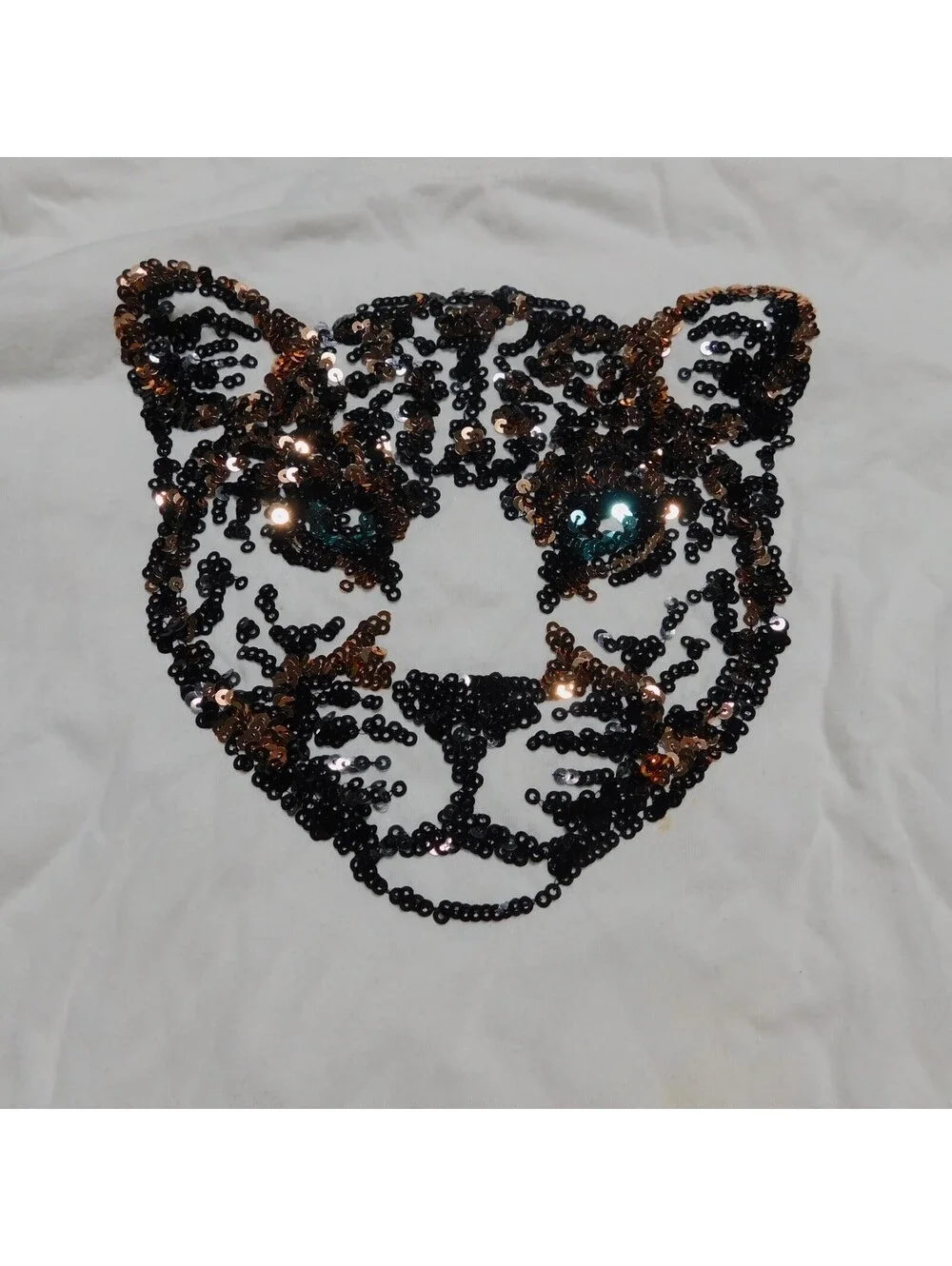 The Children's Place Girls White Sequin Leopard Face Long Sleeve Shirt Size L (1